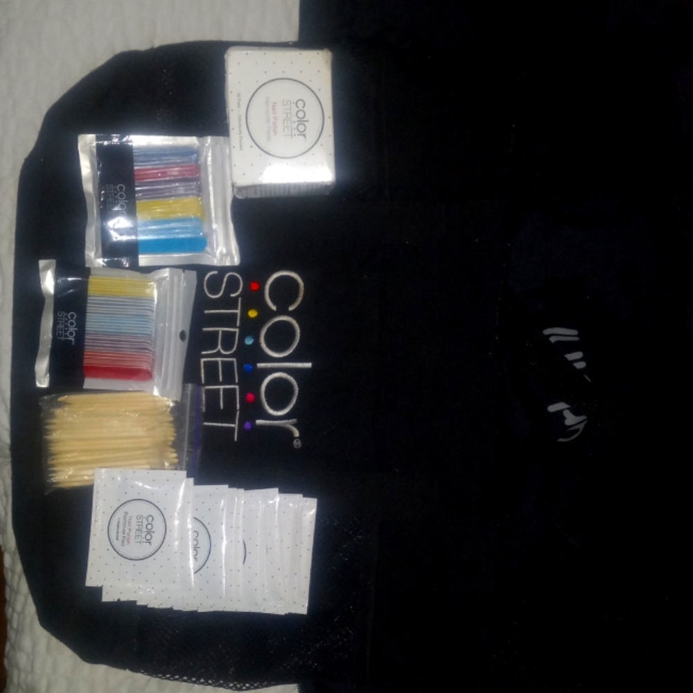 Color street files, polish remover pads orange sticks and tote/bag